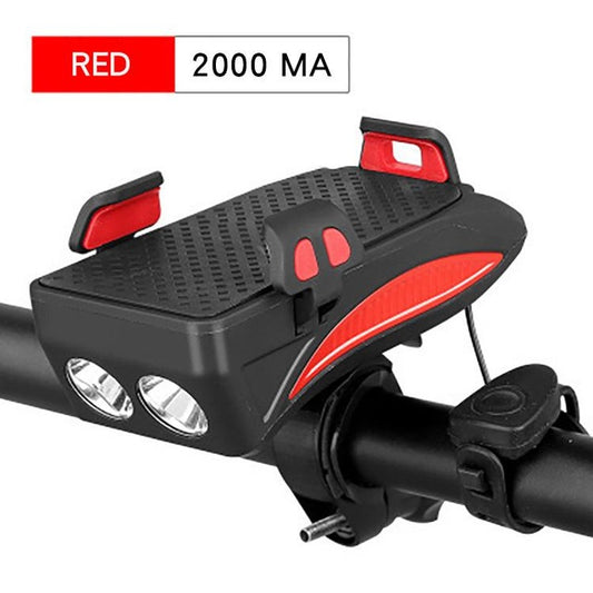 2000mAh 4 in 1 Bicycle Front Lights USB Bike Horn Phone Holder Power bank